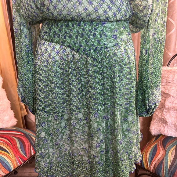 Poupette St. Barth Green and Blue Long Sleeve Dress - Picture 5 of 15